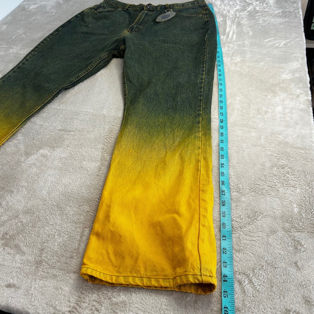VTG Crest Jeans 17/18 Manufacturer Ombre Dyed Yellow Green Wide Leg Flare Y2K - Picture 5 of 9